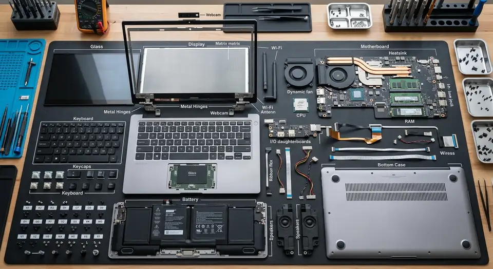 Exploded laptop view
